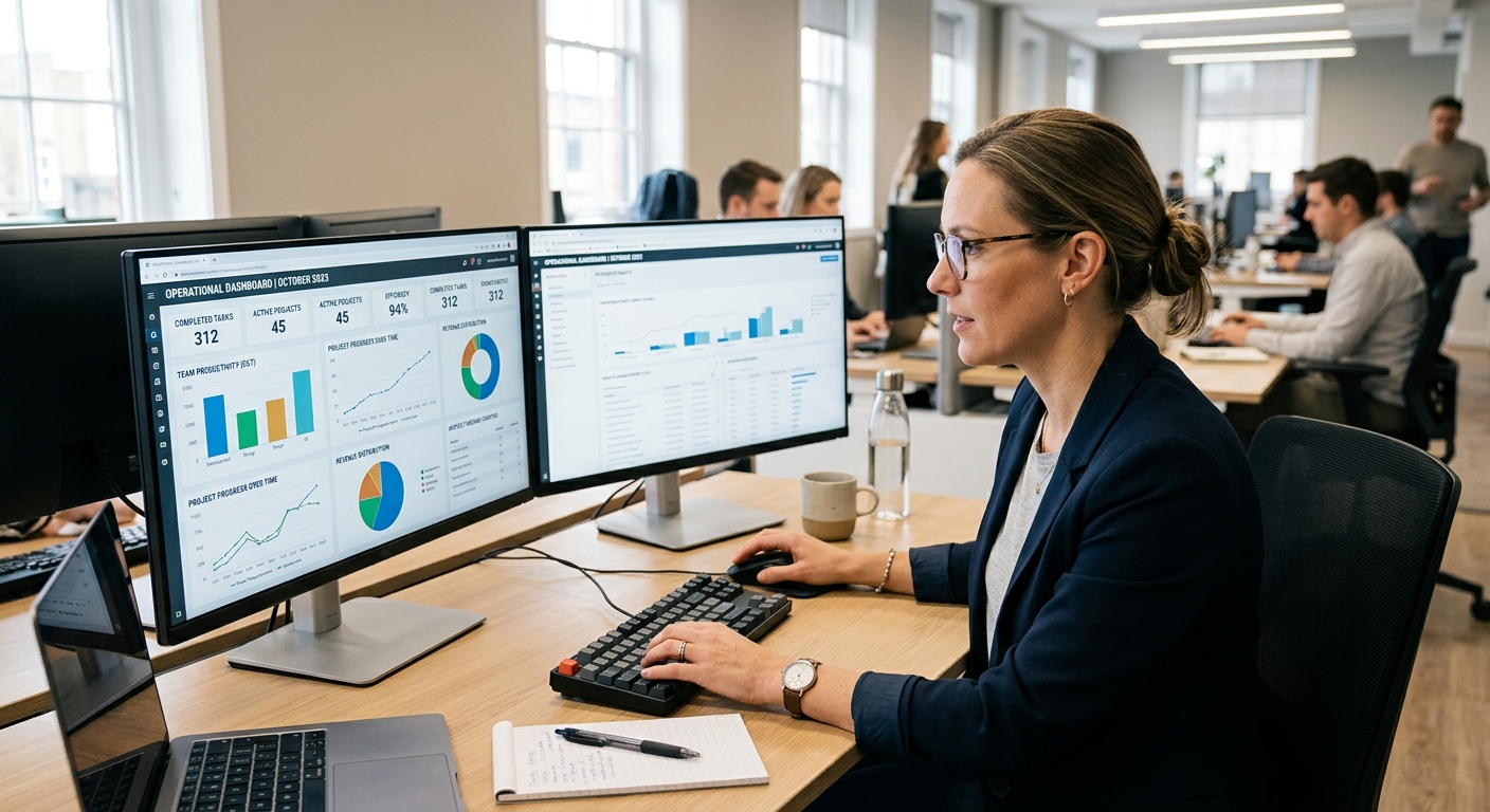 Productivity dashboard showing automated reports