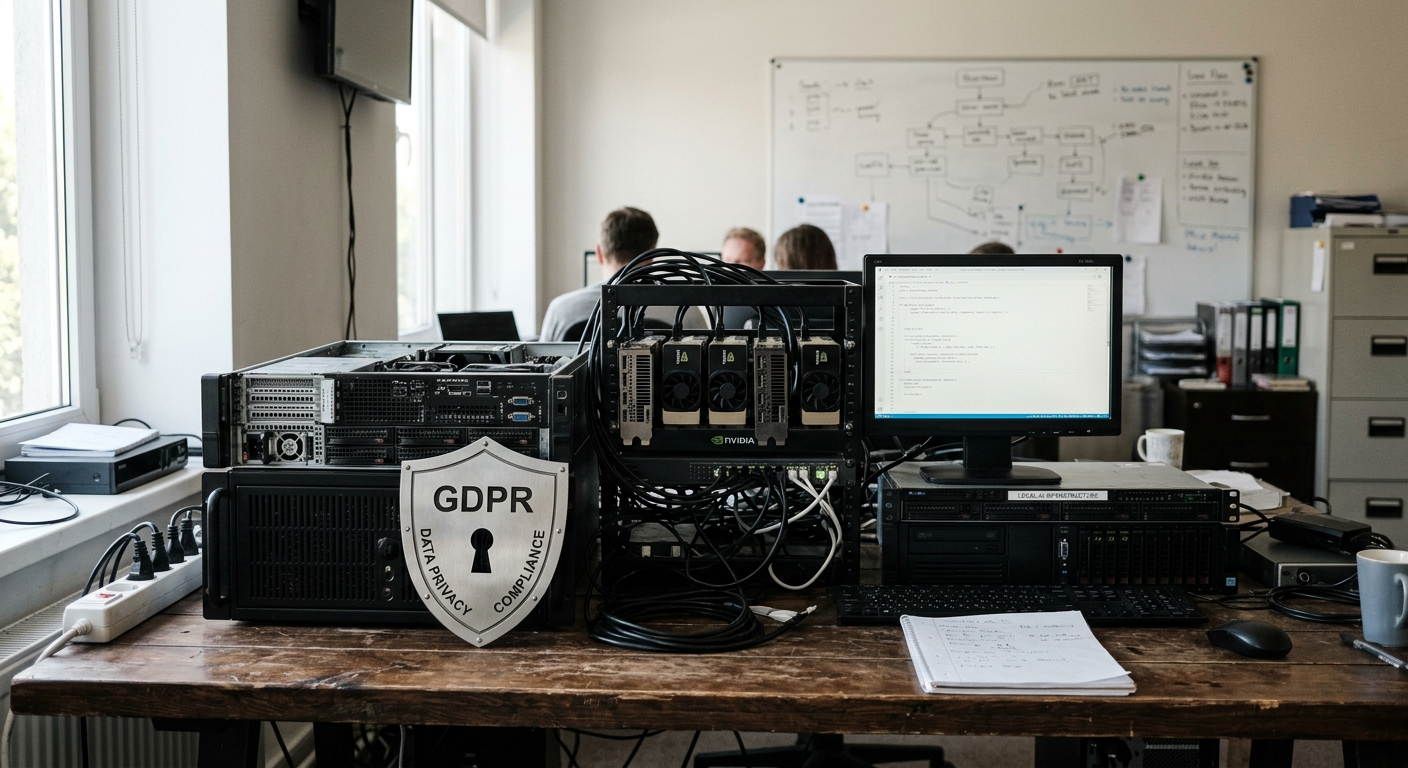 Shield icon representing data privacy and GDPR compliance with local AI infrastructure