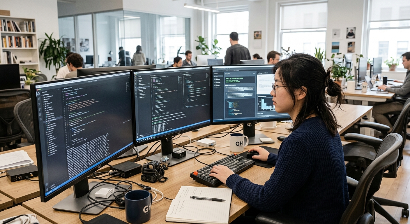 Developer using AI coworker tool on desktop with local LLM connections