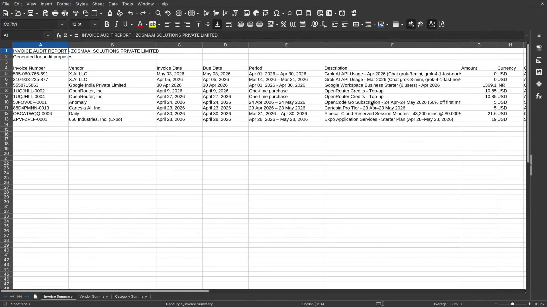 Zosma Cowork — Invoice Data Extraction to Excel